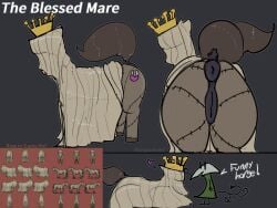 2026 4:3 anthro anus brown_body butt clothing crown cutie_mark digital_media_(artwork) dock_(anatomy) english_text equid equine equine_anus fear_&_hunger_2:_termina fear_and_hunger female feral genitals hasbro headgear heart_symbol heartless_one_(fear_and_hunger) hi_res lying_on_ground male mammal miteling model_sheet multicolored_body my_little_pony old_god_(fear_and_hunger) on_ground panties plump_anus presenting presenting_hindquarters rear_view rockpankake roi_(rockpankake) sculpture simple_background sprite_sheet statue tail tan_body text the_blessed_mare the_sulfur_god_(fear_and_hunger) tormented_one two_tone_body underwear vulva white_body