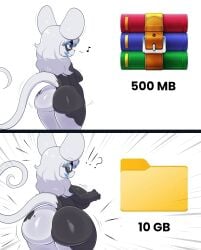 1girl ass before_and_after big_ass long_hair meme mouse mouse_ears mouse_tail