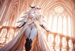 ai_generated avian avian_humanoid demon female female_only hellaverse helluva_boss milf nipples open_dress pussy revealing_clothes revealing_dress royal solo_focus stella_(helluva_boss) vivienne_medrano vivziepop