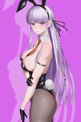 1girl blush breasts bunny_suit bunnysuit cleavage danganronpa danganronpa:_trigger_happy_havoc hourglass_figure kirigiri_kyouko koha_2652 large_breasts looking_at_viewer solo solo_focus standing tagme thick_thighs thighs voluptuous voluptuous_female white_hair