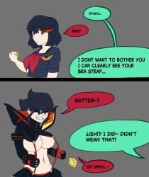 1girl black_hair blue_hair boku_no_hero_academia casual_clothes crossover english_text female kill_la_kill matoi_ryuuko meme my_hero_academia school_uniform schoolgirl tomboy younger_female