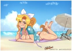 1girl 1girls 2026 ass barefeet barefoot beach blonde blonde-haired_female blonde_female blonde_hair blonde_hair_female bra breasts brown_eyes chair clothed clothing cloud clouds commission commission_art commissioner_upload cum cum_on_body cum_on_breasts cum_on_face doopie doopie_do_over effectively_nude feet hawaiian_shirt missheekapussy ocean practically_nude smile smiling sole_female soles solo solo_female super_planet_dolan toes tommykitten umbrella underwear