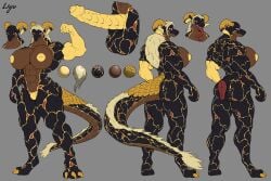 3:2 abs anthro better big_breasts big_muscles black_body black_scales blonde_hair breasts digitigrade dragon forked_tongue gold_scales gynomorph hair hi_res horn huge_breasts huge_muscles intersex long_hair long_tongue markings maytrus model_sheet multiple_poses muscular muscular_intersex muscular_thighs mythological_creature mythological_scalie mythology nude pose raised_arm red_eyes scales scalie solo standing tail thick_tail tongue