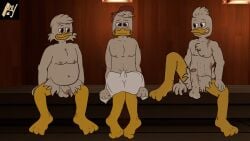 16:9 4k abs absurd_res aged_up aldenyates anatid anseriform anthro aroused aroused_by_another aroused_face aroused_male aroused_smile avian barefoot belly bird blush blushing_profusely brother_(lore) brothers_(lore) casual_erection casual_exposure casual_nudity dewey_duck disney duck ducktales ducktales_(2017) erection feet flippers foreskin genitals hi_res huey_duck imminent_sex louie_duck nervous nervous_look nervous_smile penis sauna sibling_(lore) slightly_chubby smile smiling_at_another smiling_at_each_other smiling_at_partner towel towel_around_waist vein veiny_penis widescreen