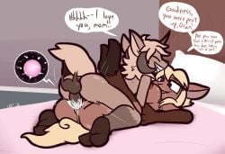 2_toes 4_fingers anthro anthro_on_anthro anthro_penetrated anthro_penetrating anthro_penetrating_anthro anus arm_grab balls bed blush bodily_fluids bovid brown_balls brown_body brown_fur brown_horn brown_penis caprine cum cum_in_vagina cum_inside cum_on_penis cum_splatter dialogue duo english_text enid_(hendak) erection eyes_closed feet female female_anthro female_penetrated fingers from_front_position fur furniture genital_fluids genitals grey_body grey_fur grin happy happy_sex horn i_love_you impregnation inbreeding incest_(lore) intraspecies legs_up lying male male/female male_anthro male_penetrating male_penetrating_female mammal mating_press missionary_position mother_(lore) mother_and_child_(lore) mother_and_son_(lore) on_back on_bed oran_(hendak) ovum parent_(lore) parent_and_child_(lore) parent_and_son_(lore) penetration penis pillow sex sheep smile son_(lore) speech_bubble sperm_cell tan_body tan_fur text thrusting toes ultilix vaginal vaginal_penetration