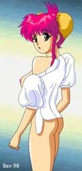 1990s 1998 20th_century all_purpose_cultural_cat_girl_nuku_nuku ass ben_(artist) braid female green_eyes looking_back nuku_nuku pink_hair solo