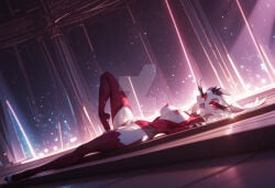 ai_generated avian avian_humanoid demon deviantart_link deviantart_logo deviantart_username female female_only hellaverse helluva_boss milf nipples obnoxious_watermark open_dress revealing_clothes revealing_dress royal solo_focus stella_(helluva_boss) vivienne_medrano vivziepop watermark web_address