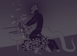 2026 ankles_tied anthro asphyxiation bdsm bondage bound breasts canid canine canis choking clothed clothed/nude clothing crazed_look cuff_(restraint) digital_drawing_(artwork) digital_media_(artwork) drowning duo faucet felid female female/female fur furniture handcuffs hands_tied imminent_death imminent_drowning ivory_(pantheggon) legs_tied leopard leopard_spots mammal markings metal_cuffs nipple_tape nude pantheggon pantherine pasties pasties_only questionable_consent restraints sam_(gfyguy) shackles sink snow_leopard spots stool struggling tail tape text torture water waterboarding wolf