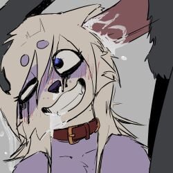 1:1 2026 absurd_res anthro balls blonde_hair blush bodily_fluids borealhao collar cross-eyed cum cum_from_mouth cum_from_nose cum_in_mouth cum_in_nose cum_inside digital_media_(artwork) domestic_ferret ear_penetration freckled_face freckles fur genital_fluids genitals hair hi_res lamapola long_hair looking_pleasured looking_up male male_penetrating mammal mindfuck multicolored_body multicolored_fur mustelid musteline nonbinary_(lore) open_mouth open_smile penetration penile penile_penetration penis portrait purple_body purple_fur red_collar simple_background smile solo true_musteline vinea_(lamapola) weasel white_body white_fur