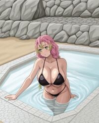 1girls ai_generated big_boobs big_breasts bikini curvy curvy_body curvy_female curvy_figure demon_slayer huge_breasts jacuzzi kanroji_mitsuri kimetsu_no_yaiba kyoru189 large_breasts light-skinned_female light_skin mature_female pool shiny_skin solo solo_female