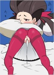 1girls after_sex ass aussy blush cum cum_in_pussy leaking_cum leggings pokemon pussy roxanne_(pokemon) torn_clothes torn_leggings torn_legwear