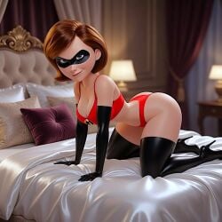 ai_generated bra helen_parr latex_gloves latex_thighhighs looking_at_viewer panties the_incredibles