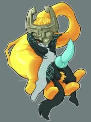 absurd_res alternate_species animal_genitalia anthro balls breasts canid canine canis clothing crossgender erection ftm_crossgender furrification fused_shadow genitals hair headgear headwear hi_res imp knotsosfw looking_at_viewer male mammal midna nintendo penis red_eyes shortstack simple_background smile solo tail the_legend_of_zelda twili twilight_princess wolf wolf_midna