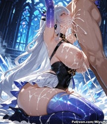 1boy 1girl after_sex ai_assisted ai_generated armpits arms_behind_head arms_up ass bangs bare_shoulders blue_legwear blush breasts bukkake cum cum_in_mouth cum_in_pussy cum_on_ass cum_on_body cum_on_breasts cum_on_clothes cum_on_hair cum_on_lower_body cum_on_upper_body cumdrip curvaceous curvy curvy_female curvy_figure ejaculation elbow_gloves erection facial fellatio female genshin_impact gloves hair_between_eyes heart hetero high_heels indoors large_breasts long_hair miyuai nipples open_mouth oral overflow penis pink_eyes pussy restrained silver_hair sitting skirk_(genshin_impact) symbol-shaped_pupils thick thick_ass thick_butt thick_hips thick_legs thick_thighs thighhighs thighs very_long_hair voluptuous voluptuous_female wide_hips wide_thighs window