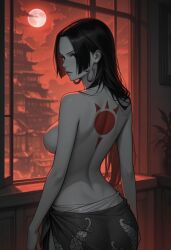 1girls ai_generated back_view black_hair boa_hancock branding_mark earrings female female_only hime_cut one_piece rear_view solo solo_female tagme tenryuubito_mark