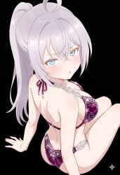 ai_generated alisa_mikhailovna_kujou big_breasts bikini black_background blue_eyes eyelashes large_breasts roshidere tokidoki_bosotto_russian_de_dereru_tonari_no_alya-san waifu2x white_hair white_skin
