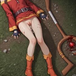 after_rape ai ai_generated blood cum_in_pussy cum_inside kono_subarashii_sekai_ni_shukufuku_wo! laying_on_back megumin rape tagme tagme_(artist)