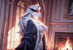 ai_generated avian avian_humanoid demon female female_only hellaverse helluva_boss milf nipples open_robe robe royal solo_focus stella_(helluva_boss) vivienne_medrano vivziepop