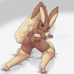 1:1 absurd_res anthro anus bed bodily_fluids breasts butt female female_only fur furniture generation_4_pokemon genital_fluids genitals hi_res kumachi lagomorph looking_at_viewer lopunny mammal messy nintendo nipples pawpads paws pokemon pokemon_(species) presenting presenting_anus presenting_hindquarters presenting_vulva side_boob solo spread_butt spread_legs spreading thick_thighs tongue tongue_out vaginal_fluids vulva