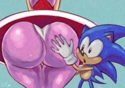 1boy 1boy1girl 1girl 1girls amy_rose ass_focus bubble_ass bubble_butt caked_up classic_sonic dumptruck_ass dumptruck_butt fully_clothed gloves groping groping_ass groping_butt hands_on_another's_ass hi_res high_resolution highres larger_female older_female outdoors panties pink_hair pranky sega size_difference smaller_male smaller_male_larger_female sonic_(series) sonic_generations sonic_team sonic_the_hedgehog_(series) straight tagme time_paradox younger_male