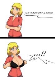 bikini blonde_female blonde_hair blue_eyes blue_eyeshadow breasts cleavage earrings english_text eyeshadow female female_focus female_only light-skinned_female light_skin meme milf nickelodeon nicktoons revealing_breasts rita_loud short_hair simple_background smile solo solo_female solo_focus standing the_loud_house valker white_background