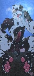 4_toes 5_fingers absurd_res ahegao anthro anus black_body black_fur blue_eyes blush bodily_fluids canid canine canis clothing dalmatian domestic_dog drooling feet fingers fur genital_fluids genitals hair hi_res knot leaking_precum looking_pleasured male mammal marble musk nicolas_garu pawpads penis precum saliva simple_background sniffing sniffing_clothes solo toes tongue tongue_out underwear underwear_sniffing vein veiny_penis white_body white_fur white_hair yanidesu