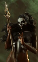 1girls 3d black_hair body_markings bodypaint breasts dark-skinned_female dark_skin facepaint female female_only jayyboww nipples original original_character spear