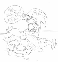 alhedgehog ass closed_eyes clothing crossover elbow_gloves eyes female from_behind fur furry gloves hedgehog human interspecies male mario_(series) monochrome nintendo princess_peach sketch sonic_(series) sonic_the_hedgehog straight straight_hair