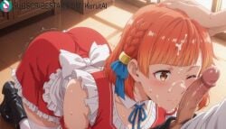 1boy 1girls ai_generated artist_name artist_signature ass bangs blue_ribbon blunt_bangs blush braid breasts brown_eyes cum cum_in_mouth cum_on_body cum_on_breasts cum_on_clothes cum_on_hair cum_on_penis ejaculation erection facial fellatio gloves hand_on_another's_head hetero hi_res high_resolution highres izure_saikyou_no_renkinjutsushi? kneeling kurutai looking_at_penis male_pubic_hair maria_(izure_saikyou_no_renkinjutsushi?) medium_breasts one_eye_closed oral orange_hair out_of_frame penis penis_on_face pubic_hair puffy_short_sleeves puffy_sleeves short_hair solo_focus subscribestar subscribestar_username testicles thighhighs trembling uncensored veins veiny_penis