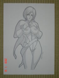 00s 1girls 2000s 2009 breasts breasts_out daikon_(artist) dc dc_comics female female_only kara_zor-l karen_starr monochrome power_girl solo tagme