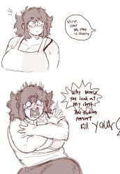 big_breasts blush bra_strap_is_showing_(meme) bra_strap_slip chubby covered_chest death_threat freaking_out friday_night_funkin humor korean_nooby_(artist) millie_(mistful_crimson_morning) parody sketch subversion tanktop