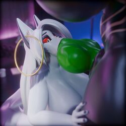 1:1 3d_(artwork) absurd_res anthro areola big_breasts big_penis black_areola black_body black_breasts black_fur blender_(artwork) breasts canid canid_demon canine demon digital_media_(artwork) duo ear_piercing ear_ring erection fellatio female fur genitals glistening glistening_arms glistening_body glistening_breasts glistening_fur glistening_genitalia glistening_knot glistening_penis glistening_thighs green_knot green_penis gynomorph hair hellaverse hellhound helluva_boss hi_res huge_breasts huge_penis intersex intersex/female jerryelrato jewelry knot loona_(fluffyglitch) loona_(helluva_boss) loona_(milf)_(fluffyglitch) mammal mature_female mythological_canine mythological_creature mythology nipples nude open_mouth oral penile penis piercing red_sclera ring_piercing sex thick_thighs vinette_starwind white_body white_breasts white_fur wide_hips
