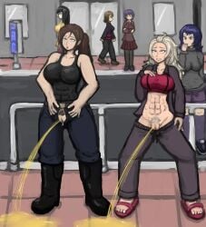 2d 2girls abs alternate_version alternate_version_available censored pee peeing peeing_standing_up piss pissing pubic_hair urination urine urine_stream