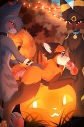 absurd_res ailurid anal anal_penetration animal_genitalia animal_penis anthro balls bodily_fluids canid canine canine_genitalia canine_penis cum eeveelution elisawind fellatio female female_penetrated feral food fox fruit generation_2_pokemon genital_fluids genitals group hi_res humanoid_genitalia humanoid_genitalia_on_feral humanoid_vulva humanoid_vulva_on_feral knot male male/female male_penetrating male_penetrating_female mammal marc_(smar7) nintendo oral oral_penetration pawpads penetration penile penile_penetration penis penis_in_ass penis_in_mouth plant pokemon pokemon_(species) pokemorph pumpkin red_panda sex spitroast tappy_the_bwe trio umbreon vulva