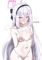 1girls bikini blue_archive blush female halo kei_(blue_archive) micro_bikini millennium_science_school_student nipples nipples_visible_through_clothing practicerecord red_eyes swimsuit white_hair
