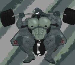 2024 abs adidas aeromorph aircraft anthro big_bulge bulge cameo clothed clothing crouching digital_drawing_(artwork) digital_media_(artwork) exercise hi_res ivan_tikhomirov_(domizoni) jockstrap jockstrap_only living_aircraft living_machine living_vehicle machine male male_focus muscular muscular_anthro muscular_male nexusdeathclaw pecs red_eyes russian smile solo striped_jockstrap su-57 topless underwear underwear_only vehicle weightlifting weights workout