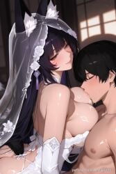 3d ai_generated ambient_lighting animal_ears anime azur_lane bare_shoulders bedroom between_breasts big_breasts black_hair black_tail blush boobjob boobs breast_focus breast_job breast_sucking breasts breasts_out bridal_lingerie bridal_veil cleavage close_up closed_eyes drool female flat_belly floral_headpiece fox_ears glossy_skin grabbing_breasts hair_ornament hands_on_breasts hentai hetero huge_breasts indoors intimate lace long_hair maellepetite male male_nipples medium_breasts musashi_(azur_lane) musashi_(purest_wisteria)_(azur_lane) muscular_male naked nipple_sucking nipples nsfw nude nude_female oiled oiled_body oiled_skin penis penis_between_breasts petite petite_body petite_female saliva shadow_lighting shiny_skin side_view skin_shine skinny slim slim_waist smile soft_breasts squeezing_breasts testicles tits tits_out uncensored upper_body wedding_veil wet_skin white_gloves white_lingerie