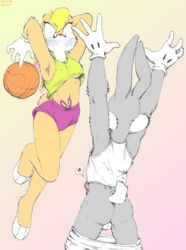 anthro ass asthexiancal ball basketball bugs_bunny female fur furry furry_ass furry_ears furry_tail gloves jumping lola_bunny long_ears looney_tunes male mammal rabbit raised_arms space_jam straight_hair tagme tail wardrobe_malfunction