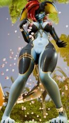 3d_(artwork) 4k 9:16 absurd_res anthro aquatic bodily_fluids breasts clothing digital_media_(artwork) female fish genitals hair hi_res hybrid looking_at_viewer macro mammal mirova_(cilenomon) nipples nude shark solo vixenwrap vulva