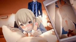 1girls 2boys 3d animated azusawa_kohane blush breasts female filming handjob nipples penetration penis project_sekai recording sex