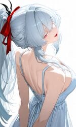 1girl 1girls ai_generated female female_only hiyuki_(wuthering_waves) impacter no_watermark pixai red_eyes sfw solo solo_female sundress white_eyelashes white_hair wuthering_waves