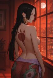 1girls ai_generated back_view black_hair boa_hancock branding_mark earrings female female_only hime_cut one_piece rear_view solo solo_female tagme tenryuubito_mark