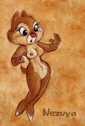 anthro big_head breasts brown_fur chip_n_dale_park_life chipmunk clarice_(chip_n_dale) disney female female_only front_view nezuya nipples nude pussy rough_sketch solo standing tagme toony two_chips_and_a_miss