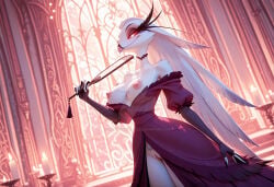 ai_generated avian avian_humanoid demon female female_only hellaverse helluva_boss milf nipples open_dress pussy revealing_clothes revealing_dress royal smiling_at_viewer solo_focus stella_(helluva_boss) vivienne_medrano vivziepop