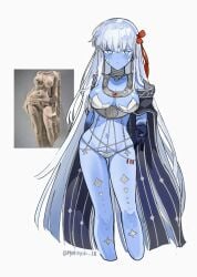 big_breasts bikini_armor blue_skin cleavage fate/grand_order fate_(series) fine_art_parody goddess goddess_of_destruction hourglass_figure indian kali_(fate) meme metal_bikini mythology reference_image white_hair yakshi_figure_sculpture