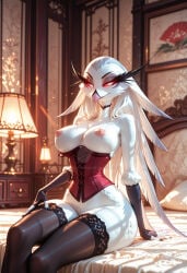 ai_generated avian avian_humanoid corset demon female female_only hellaverse helluva_boss milf nipples royal solo_focus stella_(helluva_boss) thigh_highs thighhighs vivienne_medrano vivziepop