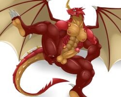 abs anal anal_fingering anthro bakugan bakugan_(series) balls biceps breasts butt claws digital_media_(artwork) drago_(bakugan) dragonoid_(bakugan) erection feet fingering fingers genitals glans green_eyes hi_res horn male masturbation membrane_(anatomy) membranous_wings muscular muscular_anthro muscular_male nipples nude nude_male pecs penis red_body scalie simple_background solo spikes tail teeth vein veiny_penis white_background wings woofmadness
