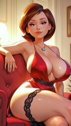 ai_generated garter helen_parr huge_breasts lingerie looking_at_viewer no_bra the_incredibles thick_thighs