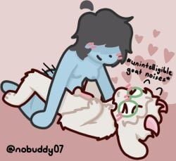 anal anal_penetration anthro black_hair blue_body blush bovid breasts caprine deltarune duo english_text eyewear eyewear_only fluffy from_front_position glasses glasses_only goat hair hand_on_chest heart_symbol hi_res horn human human_on_anthro intersex intersex/male interspecies kneeling kris_dreemurr lying male mammal missionary_position moan nobuddy nonbinary_(lore) nude nude_anthro nude_human nude_male on_back penetration penile penile_penetration penis_in_ass pink_horn ralsei sex small_breasts spread_legs spreading text thrust_lines thrusting undertale_(series) wearing_glasses white_body