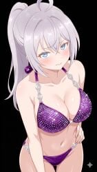 ai_generated alisa_mikhailovna_kujou big_breasts bikini black_background blue_eyes eyelashes large_breasts roshidere tokidoki_bosotto_russian_de_dereru_tonari_no_alya-san waifu2x white_hair white_skin